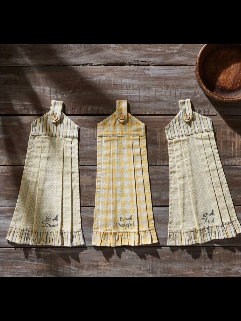 Buzzy Bee Button Loop Tea Towels. Set of 3